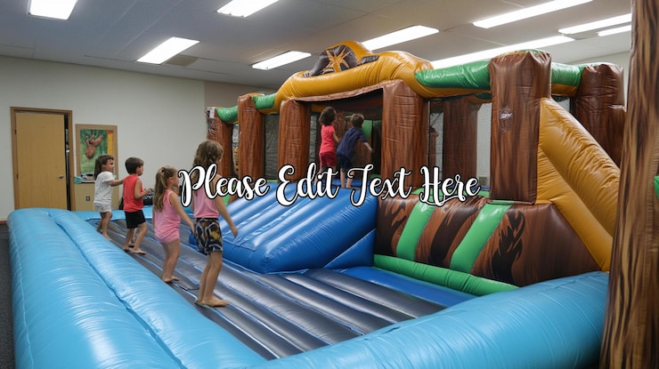 PSD children playing in a large inflatable playground