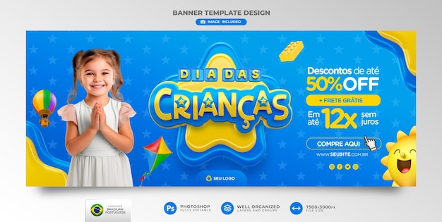 Children's Day biedt bannersjabloon in het Braziliaans Portugees voor marketingcampagne