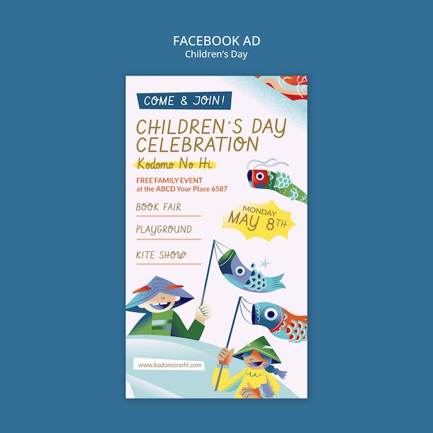 PSD template di facebook per la celebrazione della giornata dei bambini