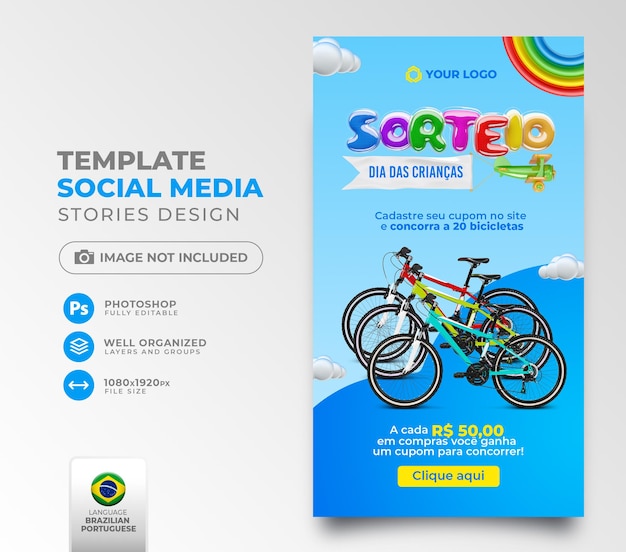 Children's day giveaway post sociale media in 3d render voor marketingcampagne in brazilië