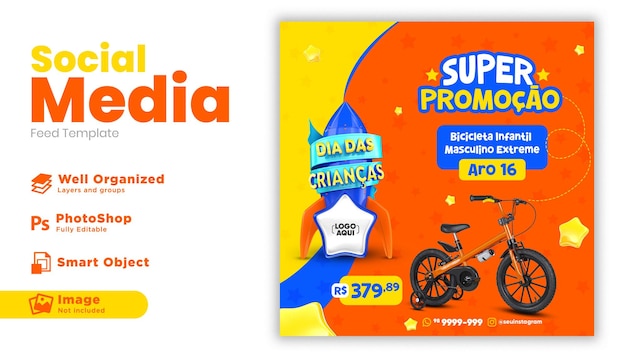 Children's Day Post Social Media in 3D render voor marketingcampagne in Brazilië in het Portugees
