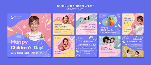 Children's day social media posts with colorful details