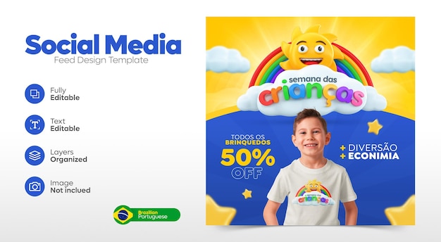 Children's day social media template instagram post