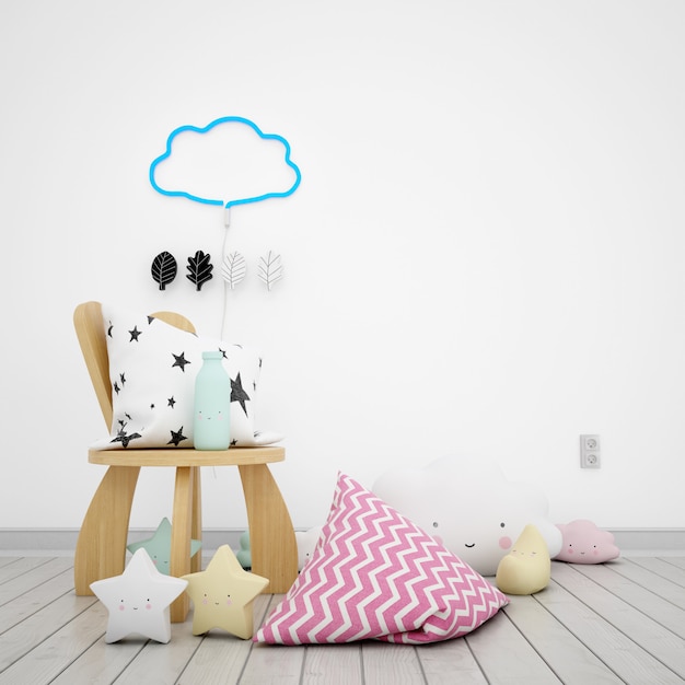かわいい雲と星で飾られた子供部屋