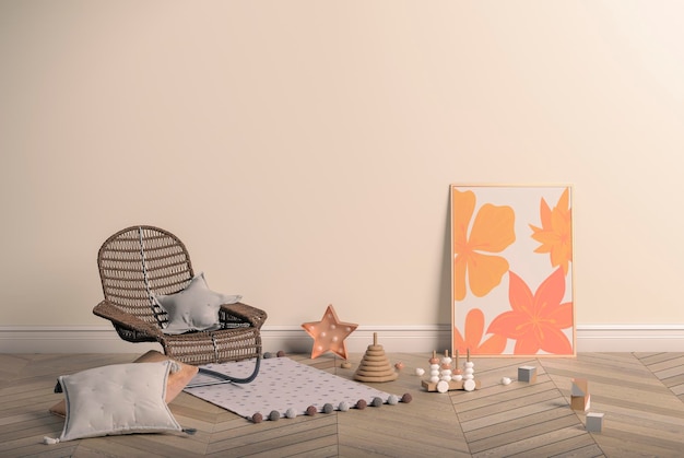 Children's room interior with mockup frames