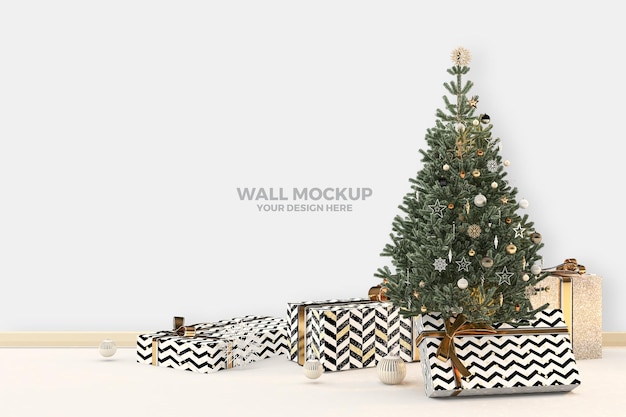 PSD children's room wall mockup with christmas decoration