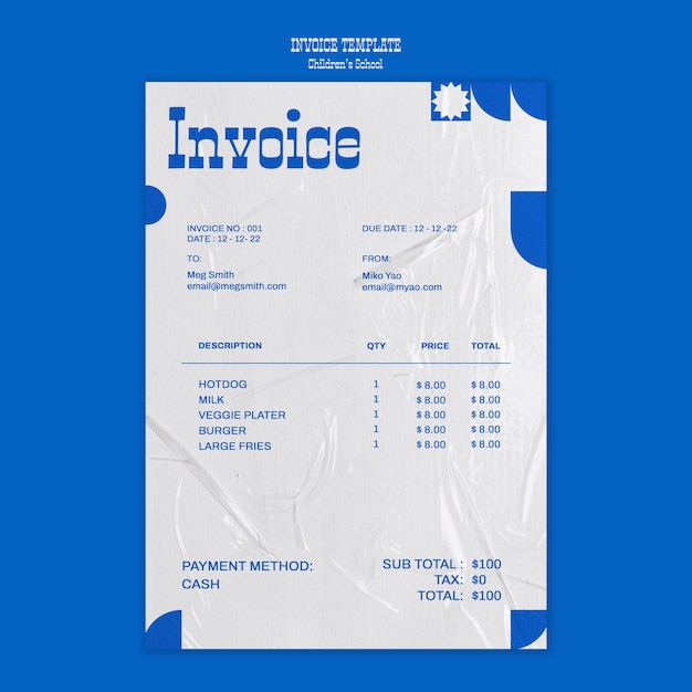 Children's school invoice template