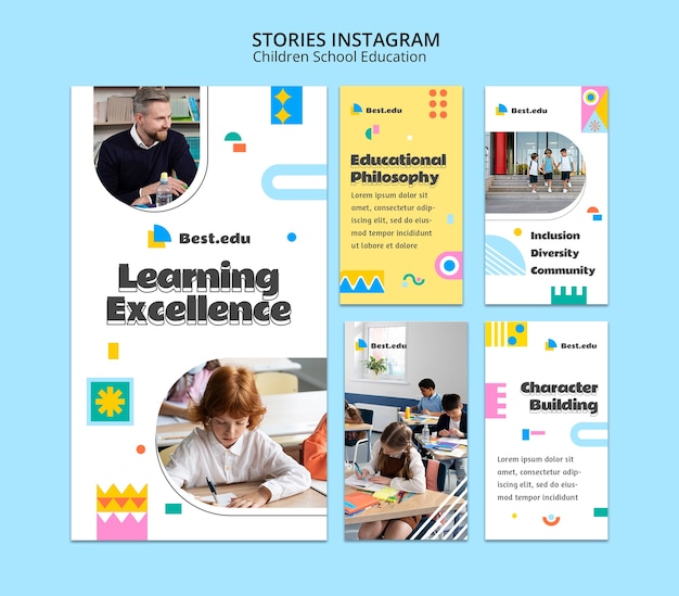 PSD storie di instagram di educazione scolastica per bambini