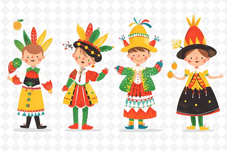 PSD children taking part in a traditional belgian carnaval de bi flat illustration culture character