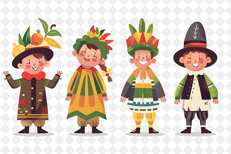 PSD дети принимают участие в традиционном бельгийском карнавале de bi flat illustration festival of the world