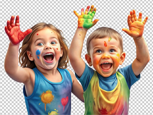Bambini con splash di pittura a mano