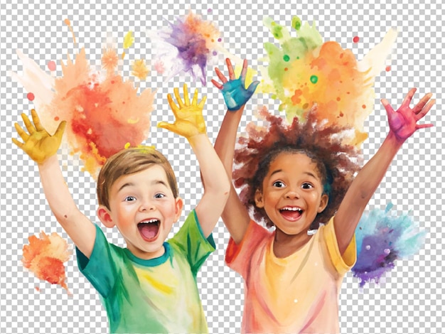 Bambini con splash di pittura a mano