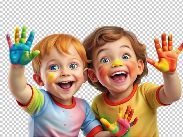 Children with hand painting splash