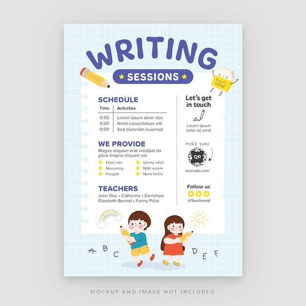 children writing education flyer template in psd for preschool v2