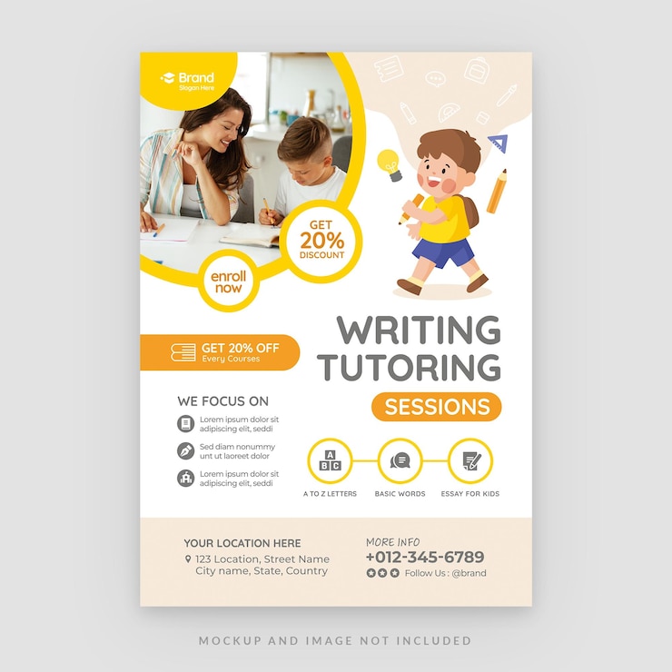 PSD children writing tutor flyer template in psd for preschool v1