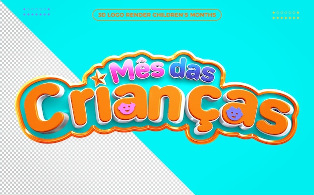 PSD childrens 3d month logo orange and light blue for compositions in brazil