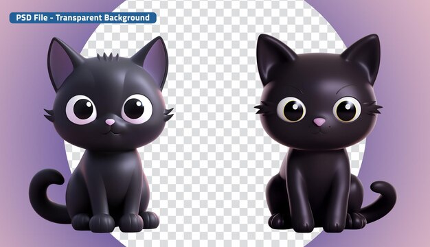 PSD bambini 3d rendering banner un set di carini gattini neri in stile giocattoli da bagno di plastica
