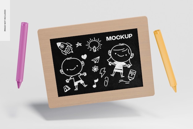 PSD mini mockup di lavagna per bambini, galleggiante