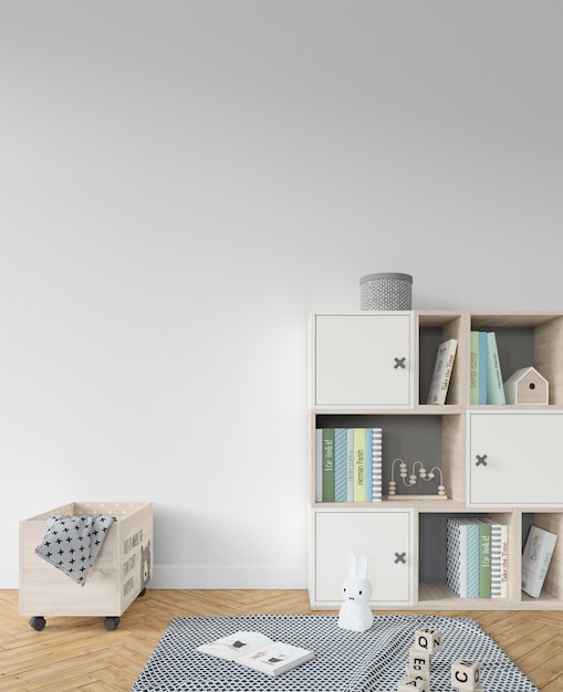 Childroom with bookshelf and toys