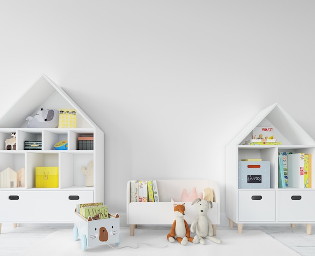 Childroom with shelves and toys