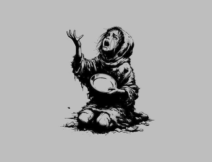 PSD a childs plea depicting poverty and suffering in a stark monochrome illustration