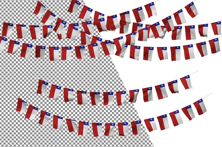PSD chile flag bunting rope decoration set small flag celebration 3d rendering