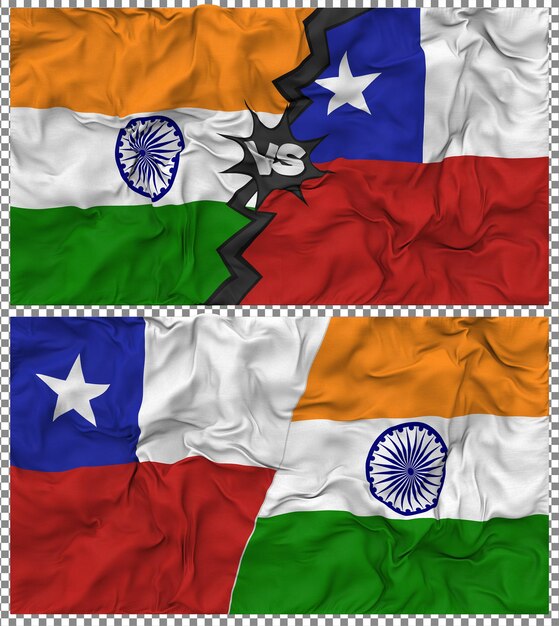 Chile vs India Half Combined Flag Cloth Bump Texture Rendering 3D