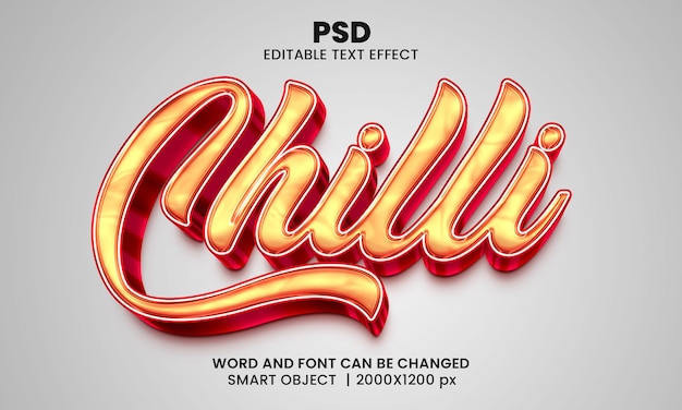 PSD chili 3d edytowalny efekt tekstowy premium psd z tłem