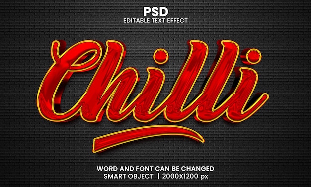 Chili 3d Edytowalny Efekt Tekstowy Premium Psd Z Tłem