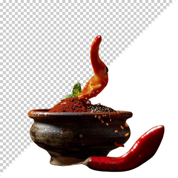 PSD chili assorted peppercorns in a bowl close up isolated on transparent backgroundred