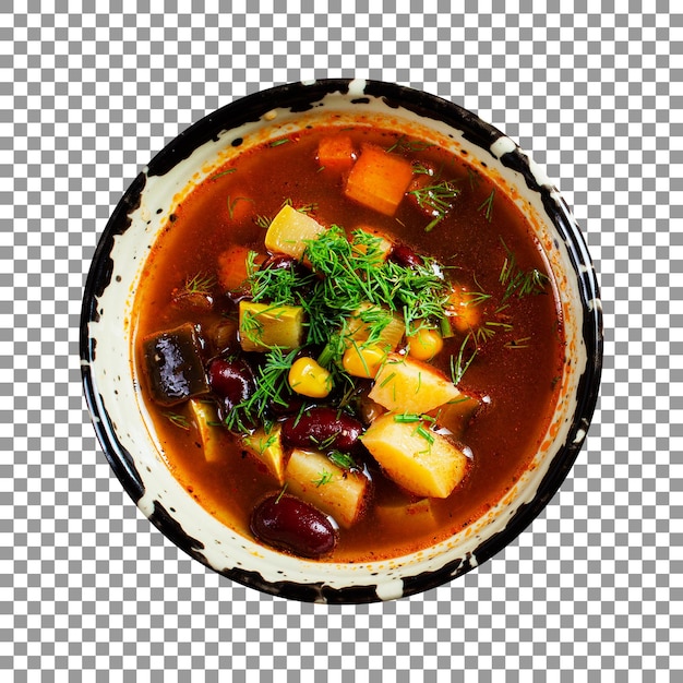 Chili soup bowl with corn isolated on transparent background