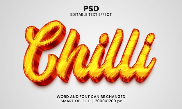 PSD Редактируемый текстовый эффект chilli 3d premium psd с фоном