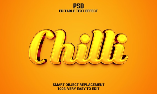 Chilli 3d редактируемый текстовый эффект с фоном premium psd