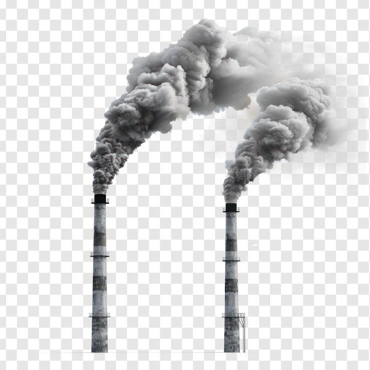 PSD chimneys and smoke side view isolate on transparency background