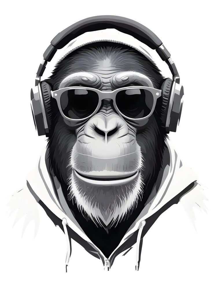 PSD chimpanzee wearing hoodie funny cool animal character illustration vector graphic