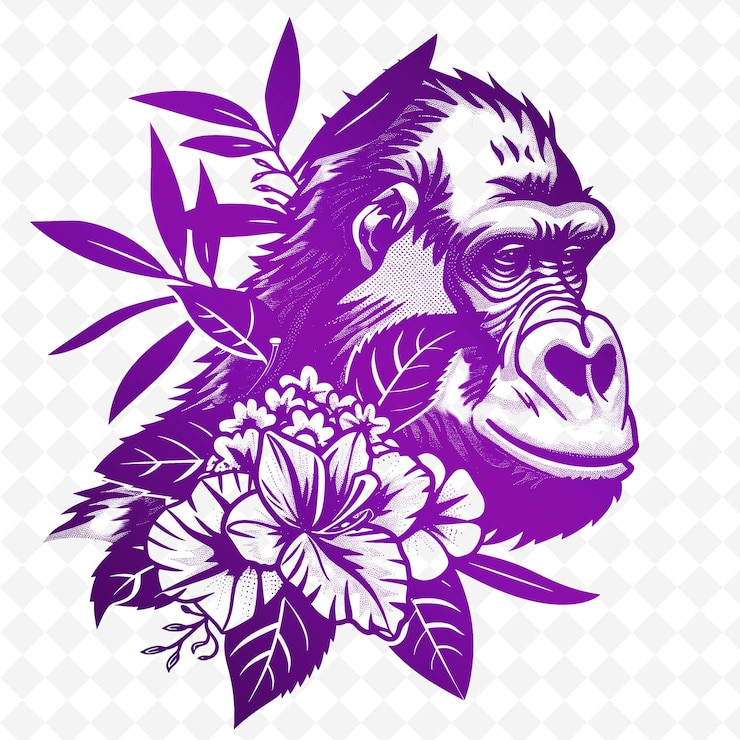 PSD a chimpanzee with flowers and a monkey on it