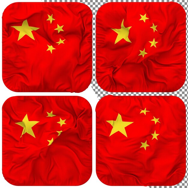 PSD china flag squire shape isolated different waving style bump texture 3d rendering