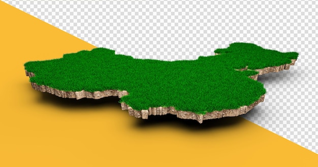 China Map soil land geology cross section with green grass and Rock ground texture 3d illustration