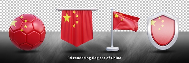 PSD china national flag set illustration or 3d realistic china waving country flag set icon