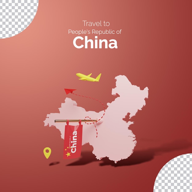 PSD china reispost met landkaart en reisaccessoires