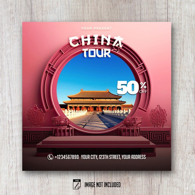 China tour travel flyer psd template 3d scenery