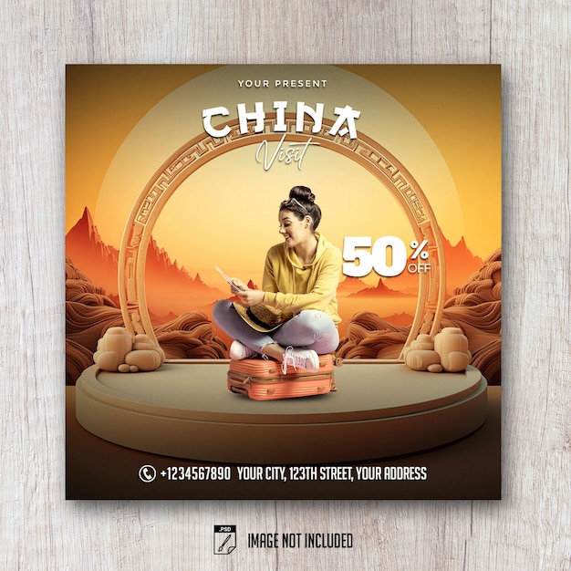 PSD china tour travel flyer psd template 3d scenery