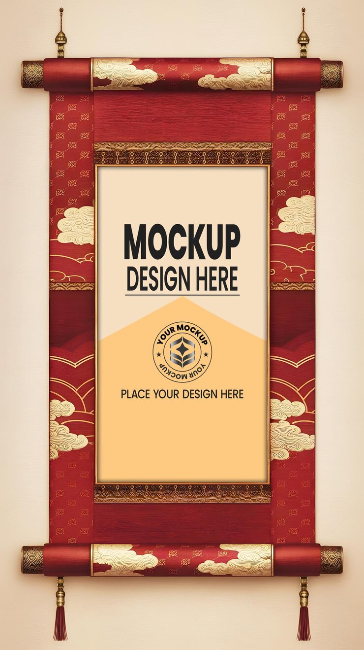 PSD chines old style frame vintage mockup