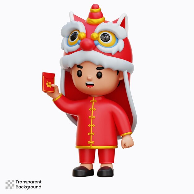 Chinese Boy Wearing Dragon Costume 3d Illustration