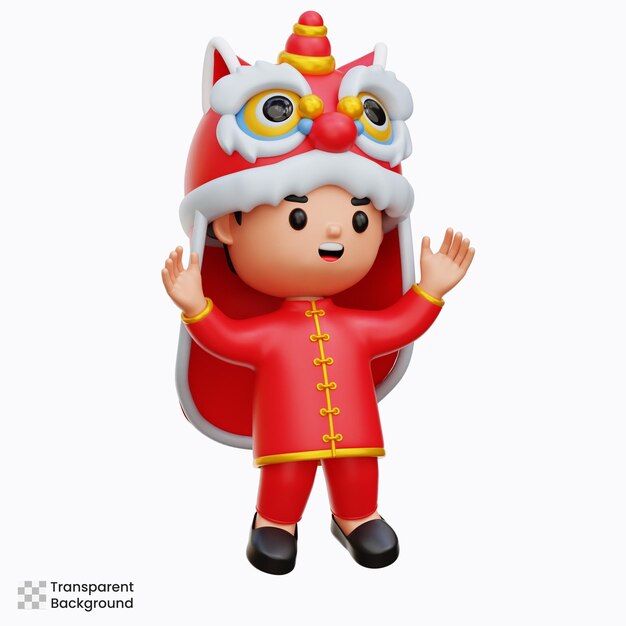 Chinese Boy Wearing Dragon Costume 3d Illustration