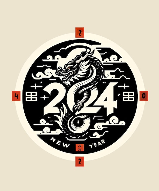 Chinese calligraphy dragon 2024 new year circular emblem