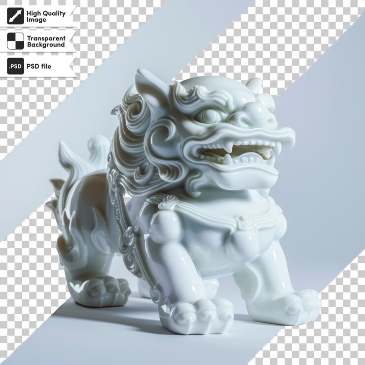 PSD a chinese chinese dragon statue with a white head and a black background