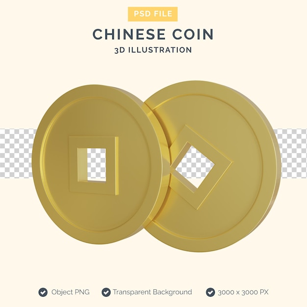 PSD chinese coin 3d illustration