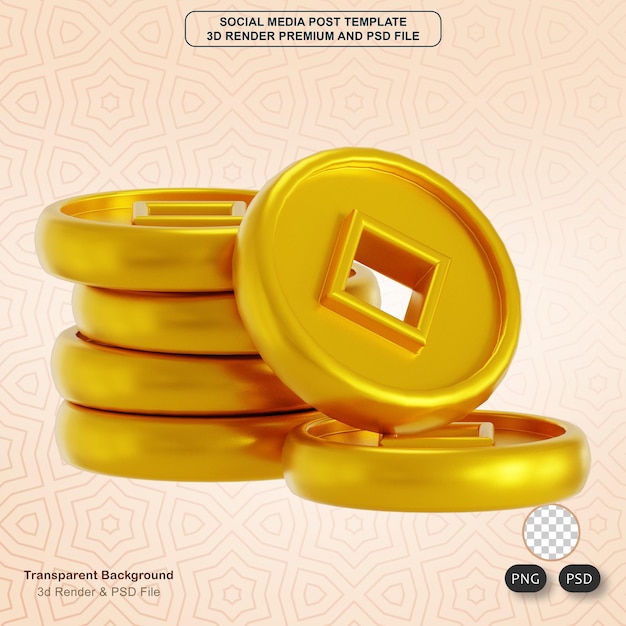 PSD monete cinesi d'oro illustrazioni 3d