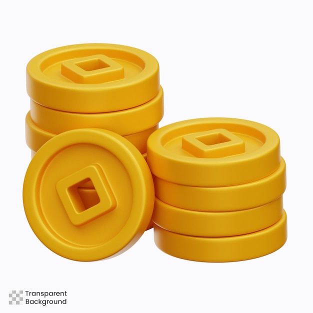 Chinese coins stack 3d illustration